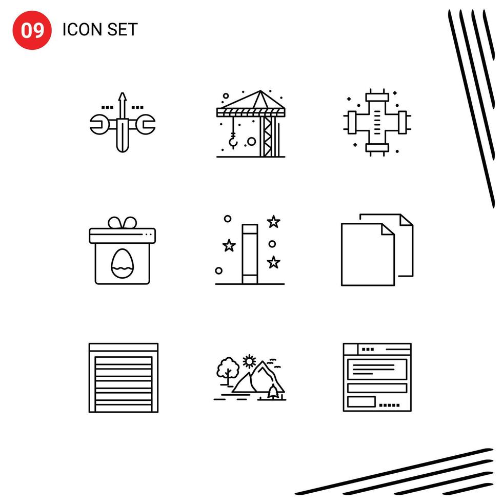 Editable Vector Line Pack of 9 Simple Outlines of magic easter pipes egg gift Editable Vector Design Elements
