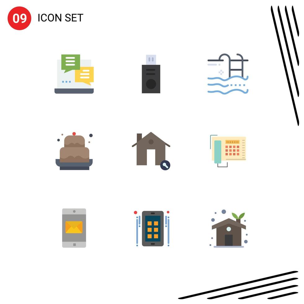 Set of 9 Modern UI Icons Symbols Signs for buildings decoration pool celebration birthday Editable Vector Design Elements