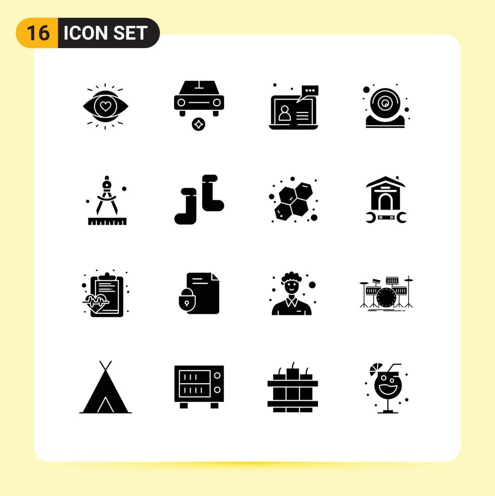 Modern Set of 16 Solid Glyphs Pictograph of compass it support hardware help Editable Vector Design Elements