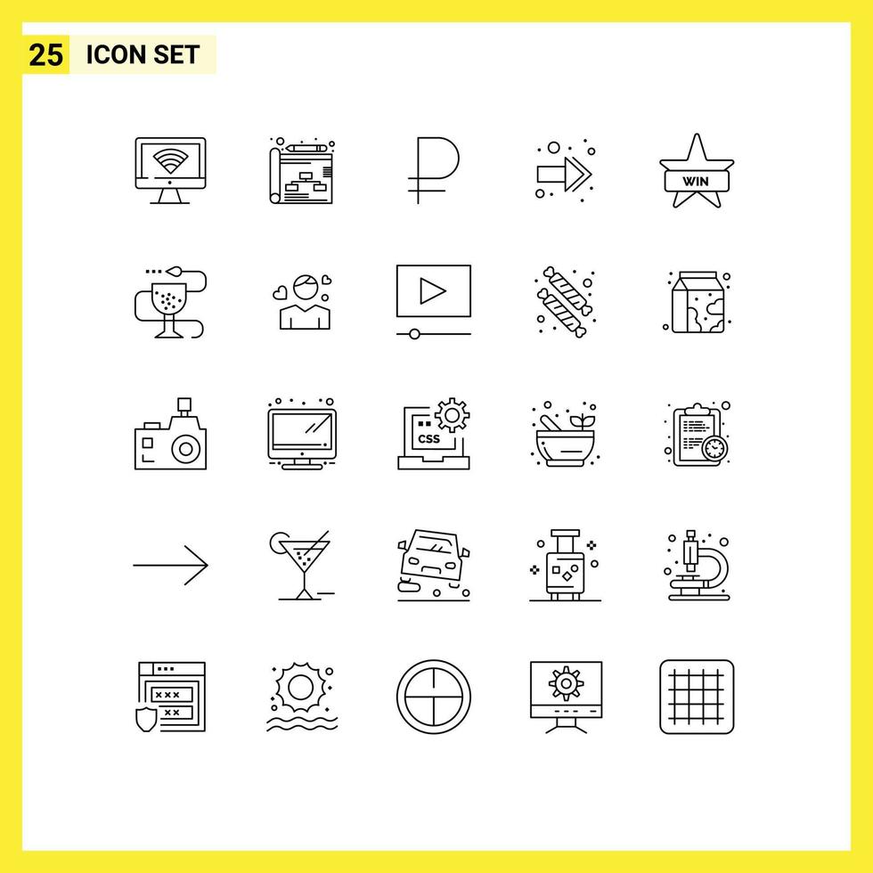 25 líneas universales configuradas para aplicaciones web y móviles ganar insignias moneda insignia volver elementos de diseño vectorial editables vector