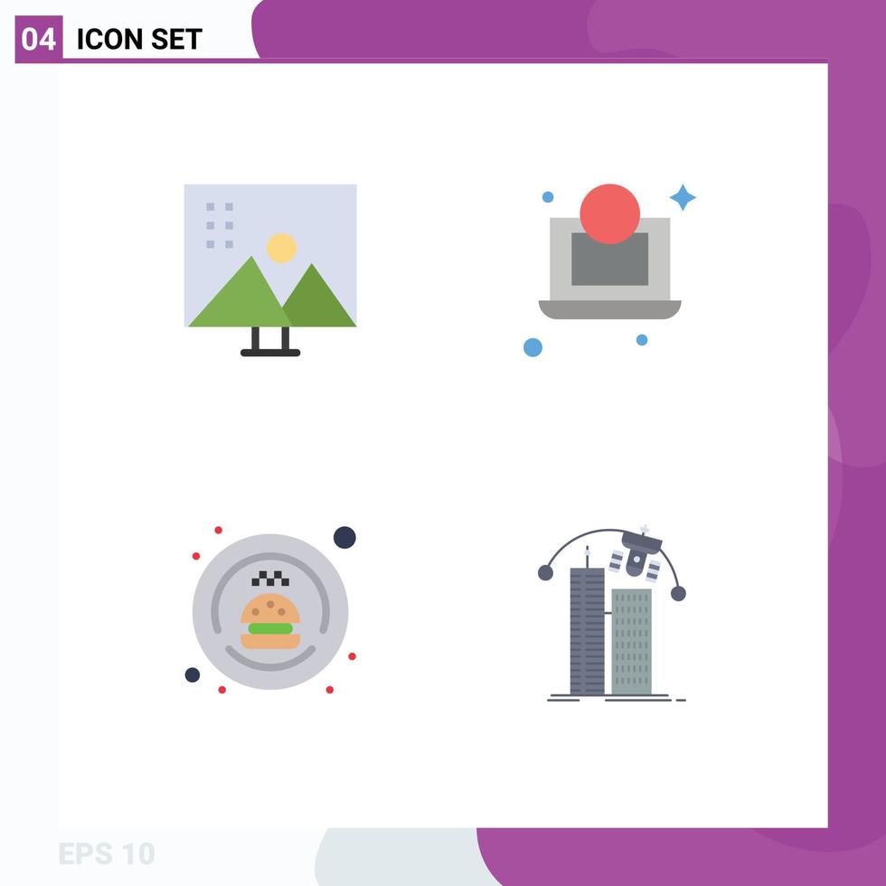 Group of 4 Modern Flat Icons Set for altering image food photo editing dollar transport Editable Vector Design Elements