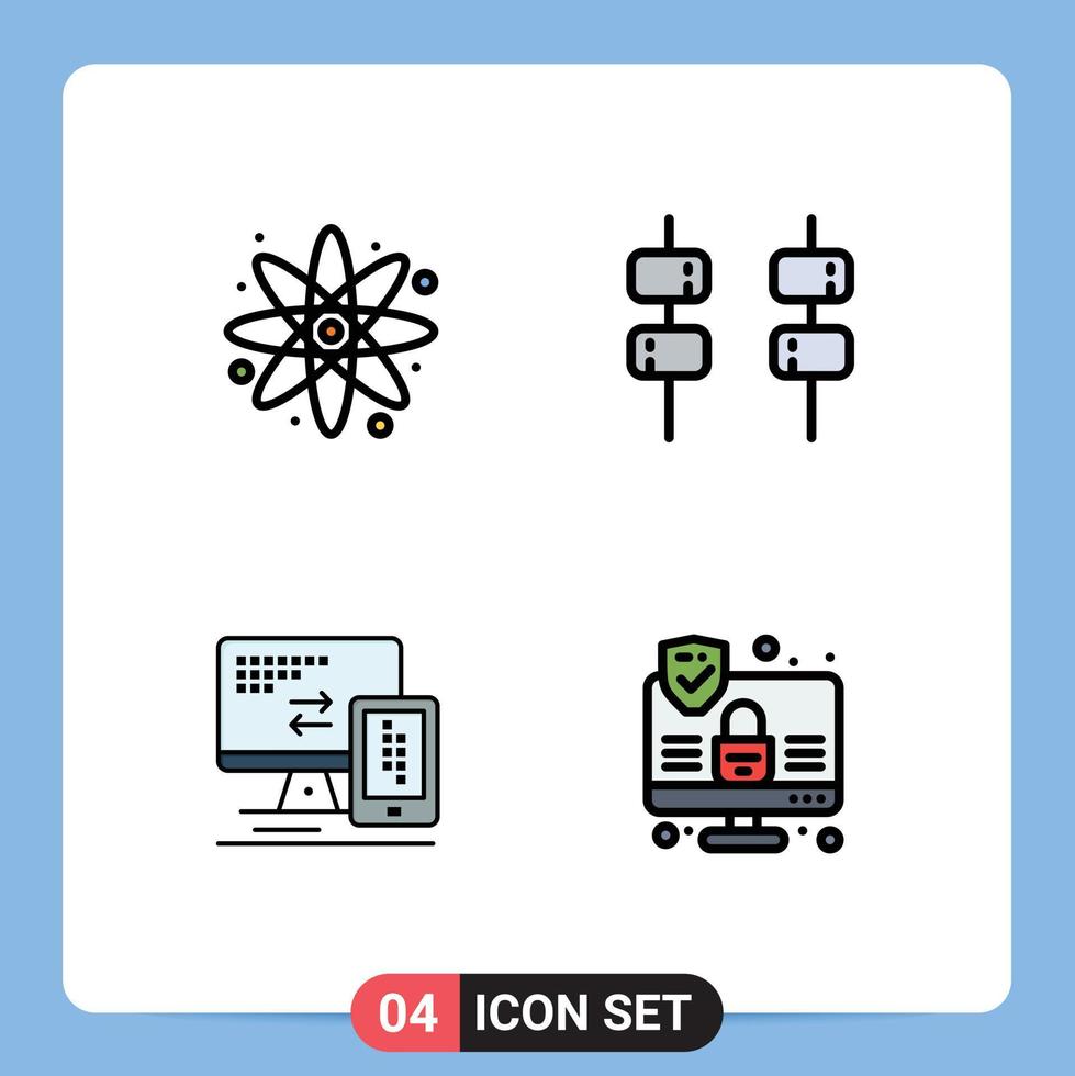 Set of 4 Commercial Filledline Flat Colors pack for atom cell food computer internet Editable Vector Design Elements