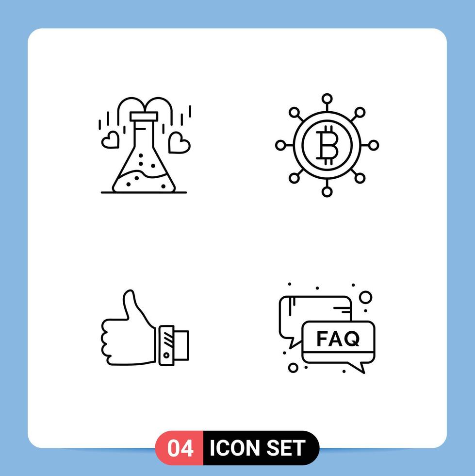 Pictogram Set of 4 Simple Filledline Flat Colors of chemical hand love like thumbs Editable Vector Design Elements