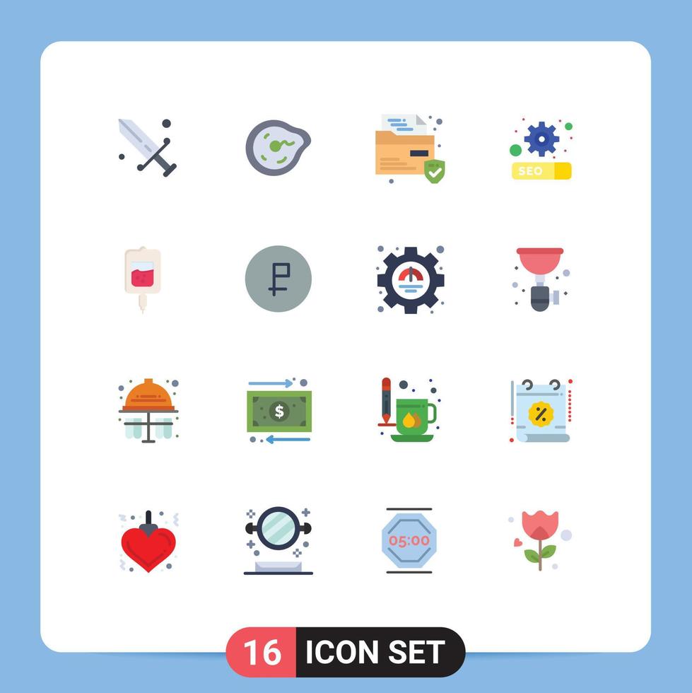 User Interface Pack of 16 Basic Flat Colors of sugar test blood physics setting gear Editable Pack of Creative Vector Design Elements