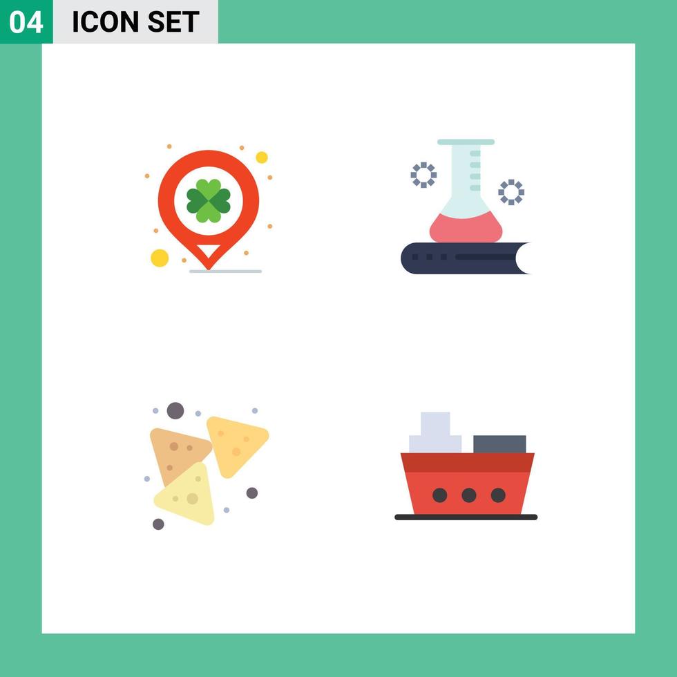4 Thematic Vector Flat Icons and Editable Symbols of day chips marker science information nachos Editable Vector Design Elements