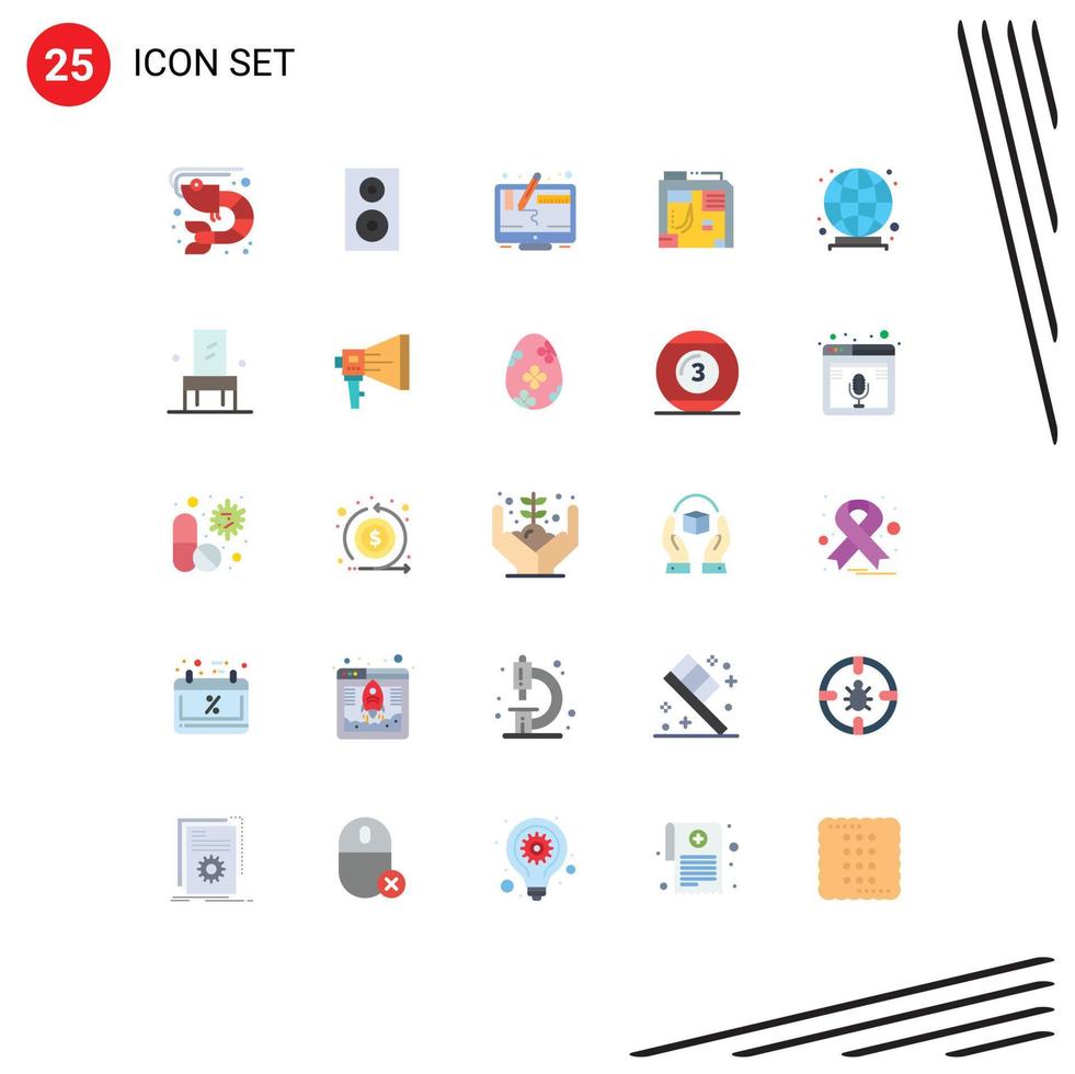 Modern Set of 25 Flat Colors Pictograph of global case technology box screen Editable Vector Design Elements