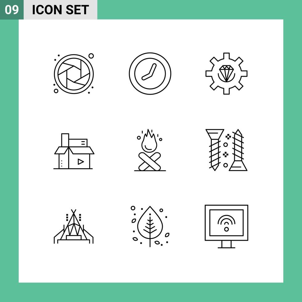 Pack of 9 Modern Outlines Signs and Symbols for Web Print Media such as campfire publishing development media creative Editable Vector Design Elements