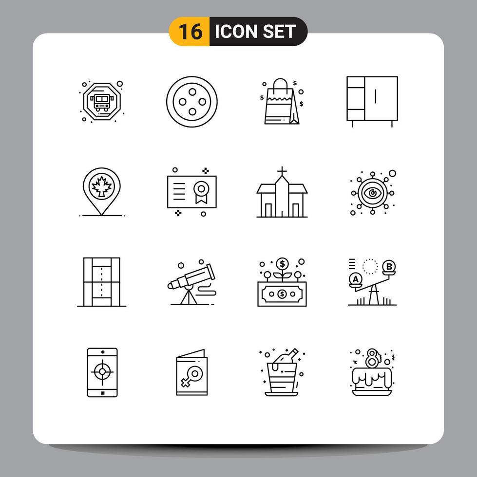 16 Universal Outlines Set for Web and Mobile Applications award leaf furniture canada map Editable Vector Design Elements