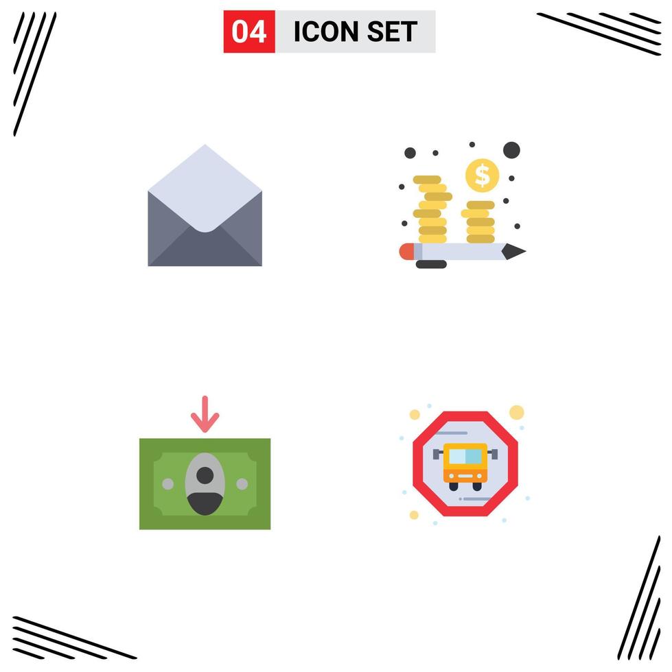 Pictogram Set of 4 Simple Flat Icons of sms cashing message investment bus Editable Vector Design Elements