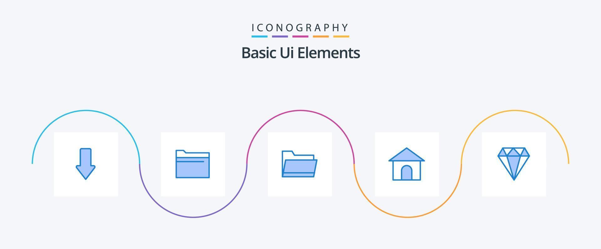 Basic Ui Elements Blue 5 Icon Pack Including jewel. shope. folder. house. building vector