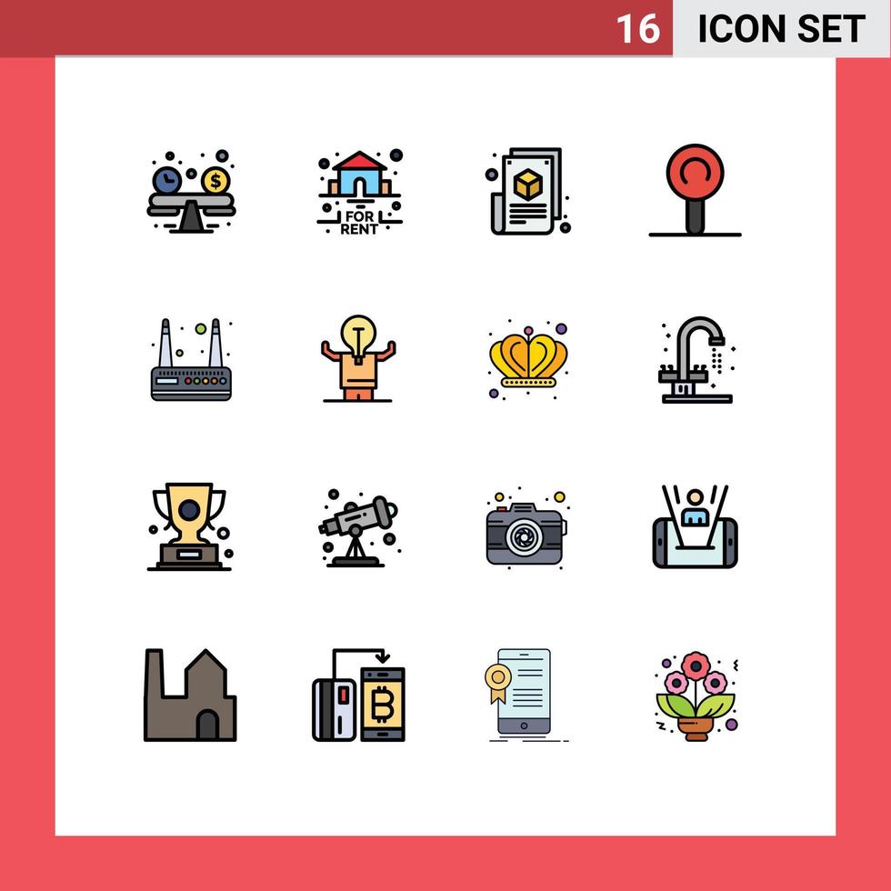 User Interface Pack of 16 Basic Flat Color Filled Lines of business router blogger modem lollipop Editable Creative Vector Design Elements