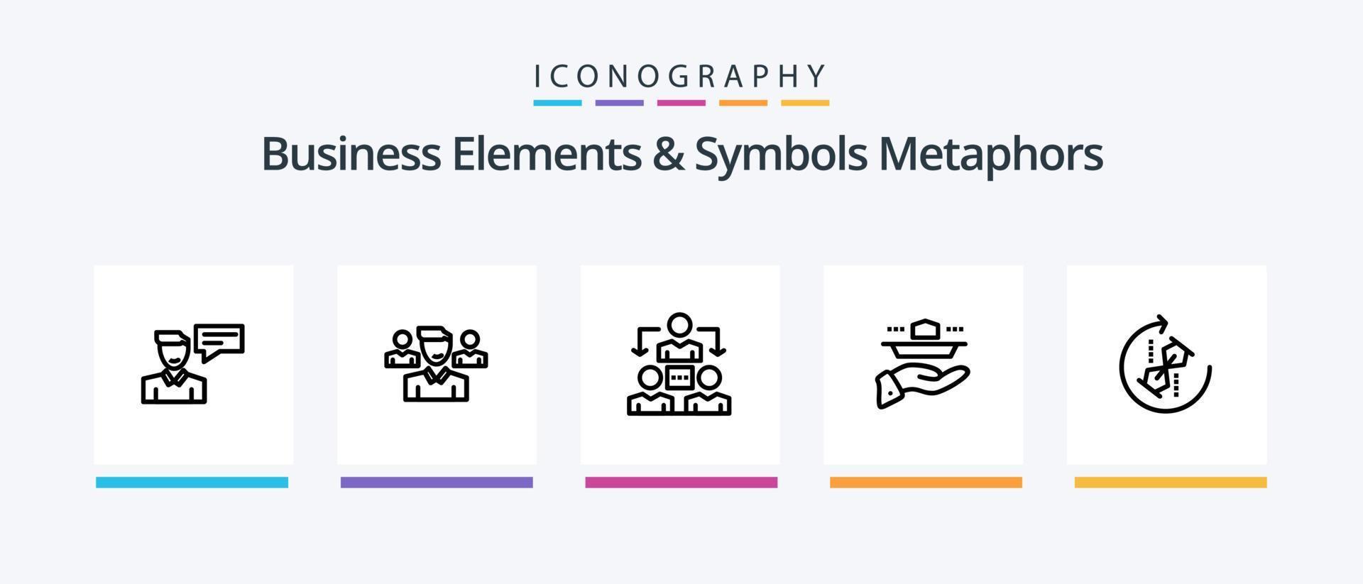 Business Elements And Symbols Metaphors Line 5 Icon Pack Including backpack. setting. man. globe. communication. Creative Icons Design vector