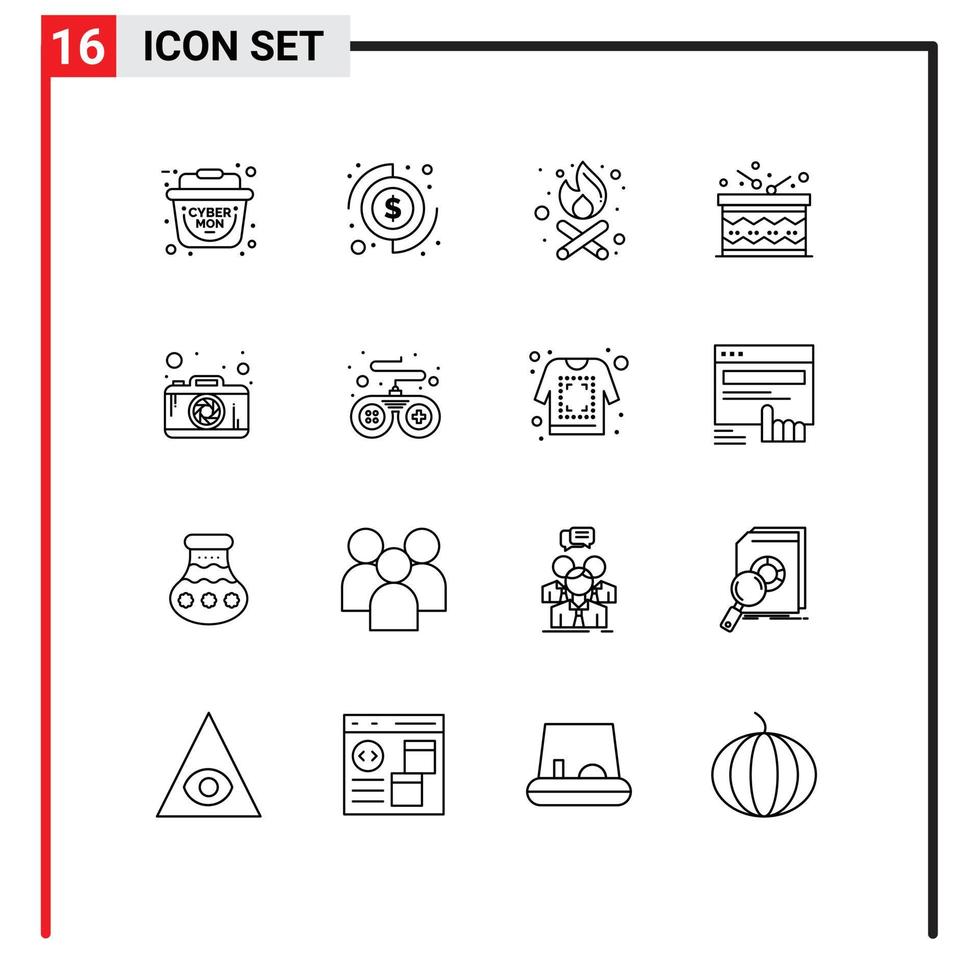 16 Creative Icons Modern Signs and Symbols of controller camera fire photo announcement Editable Vector Design Elements