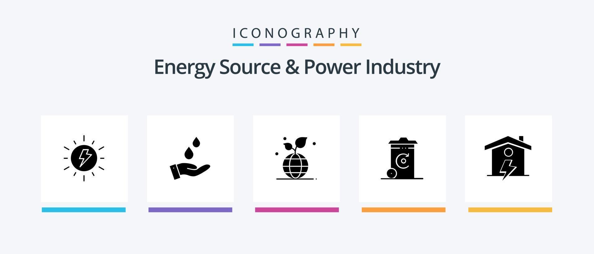 Energy Source And Power Industry Glyph 5 Icon Pack Including home. energy. power. recycling. globe. Creative Icons Design vector