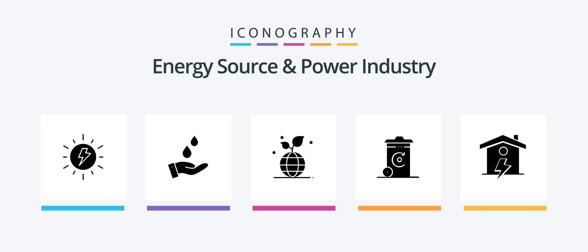 fuente de energía y paquete de iconos de glifo 5 de la industria de energía que incluye el hogar. energía. poder. reciclaje. globo. diseño de iconos creativos vector