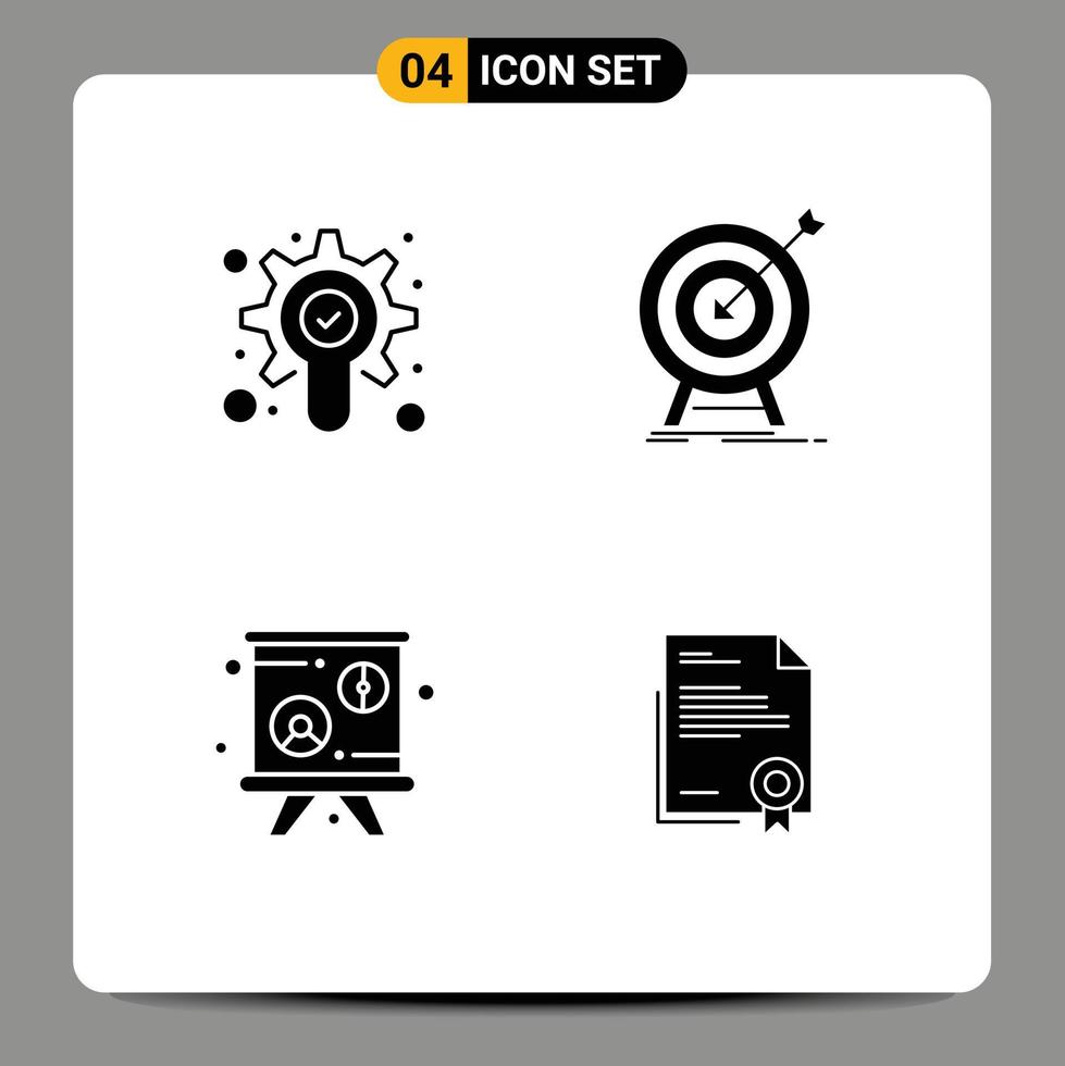 4 Universal Solid Glyphs Set for Web and Mobile Applications search lecture goal success certificate Editable Vector Design Elements