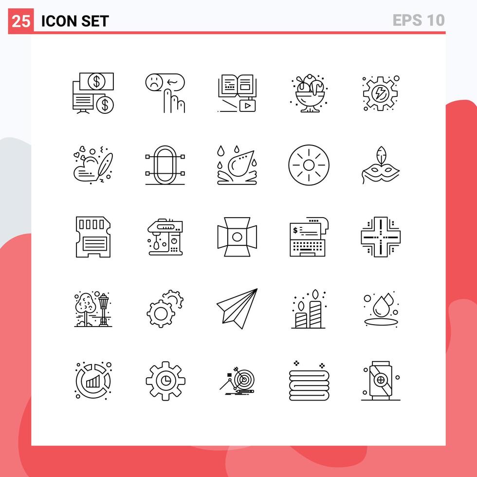Group of 25 Lines Signs and Symbols for energy party growth ice cream birthday Editable Vector Design Elements
