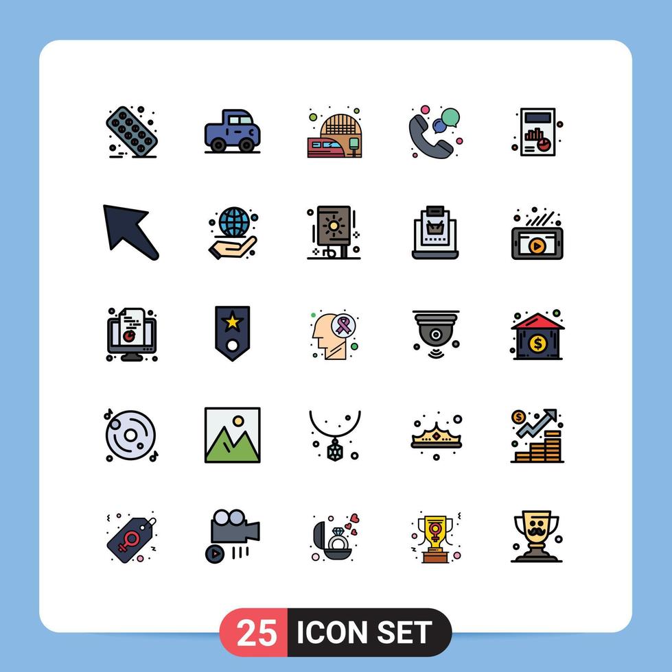 25 Universal Filled line Flat Colors Set for Web and Mobile Applications chart business electric shopping center Editable Vector Design Elements