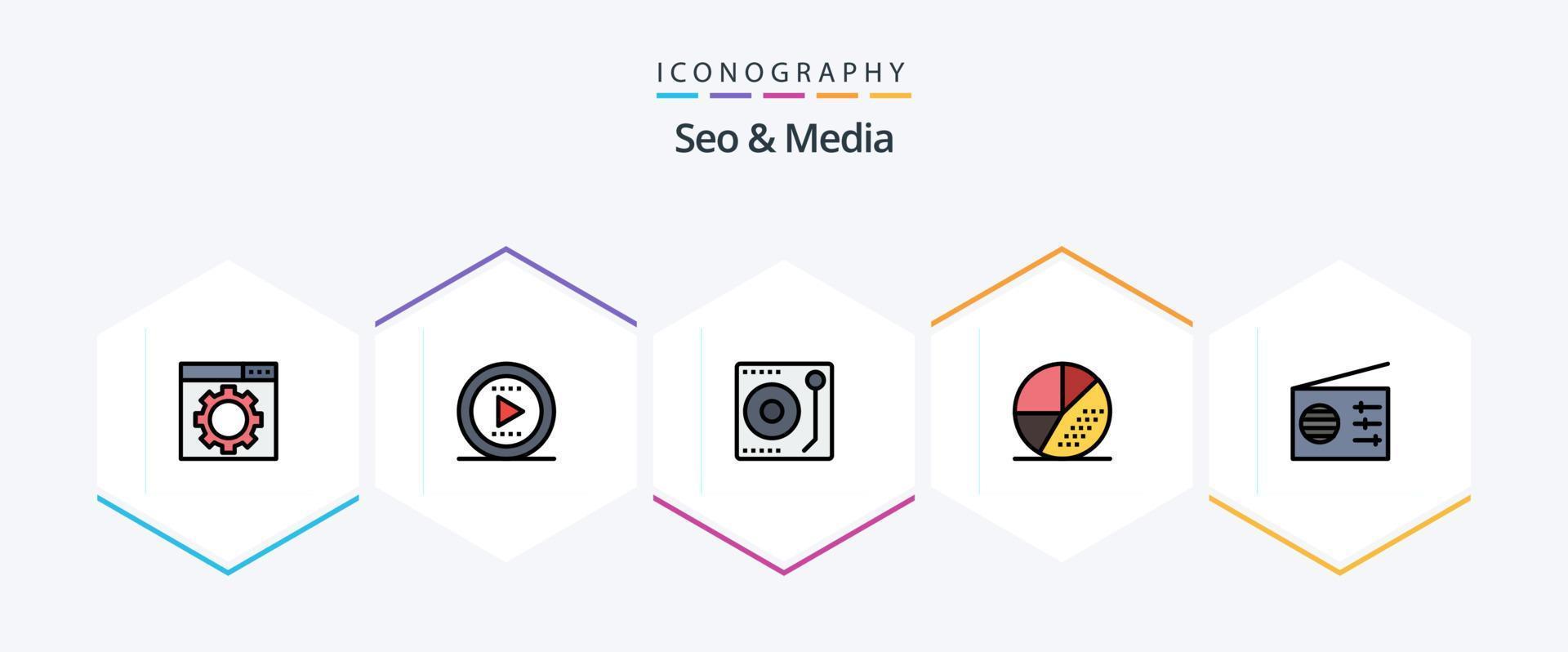 Seo and Media 25 FilledLine icon pack including signal. media. music. seo. optimization vector
