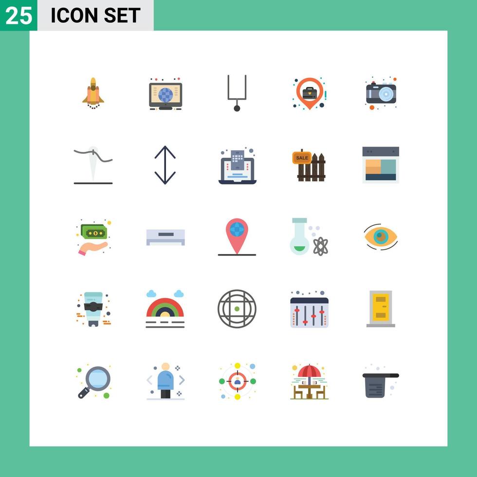 Pack of 25 Modern Flat Colors Signs and Symbols for Web Print Media such as travel photos music camera map Editable Vector Design Elements