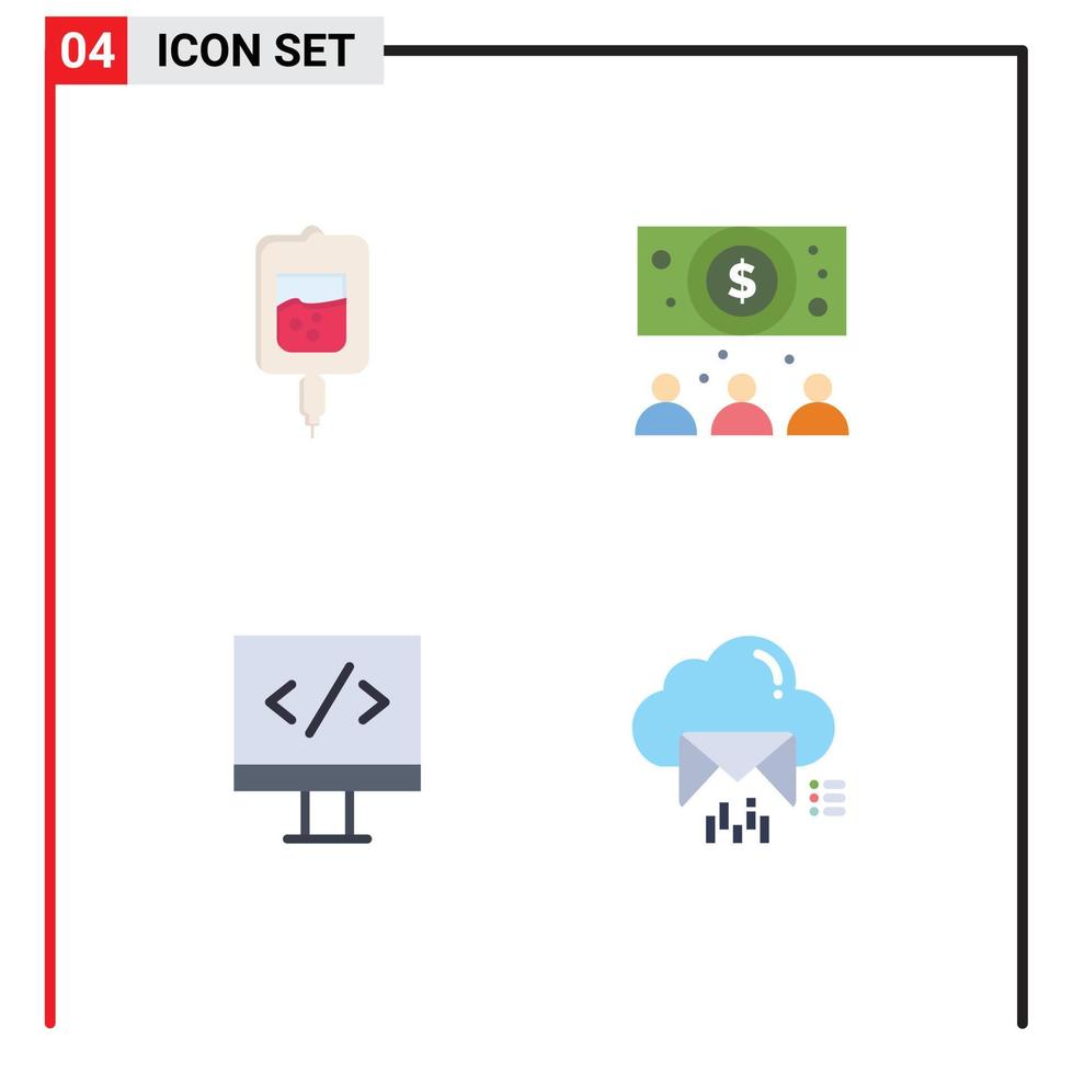4 Flat Icon concept for Websites Mobile and Apps blood development samples online mail Editable Vector Design Elements