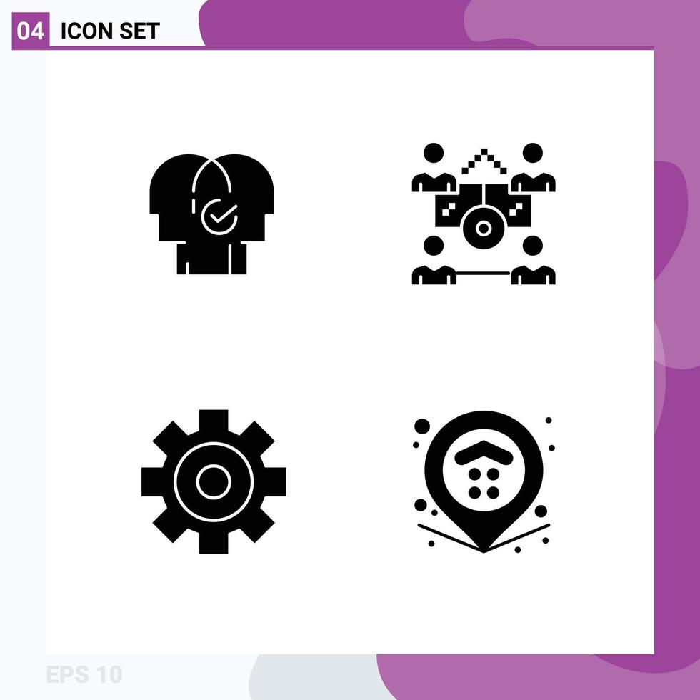 Pack of 4 creative Solid Glyphs of business setting resources network media player Editable Vector Design Elements