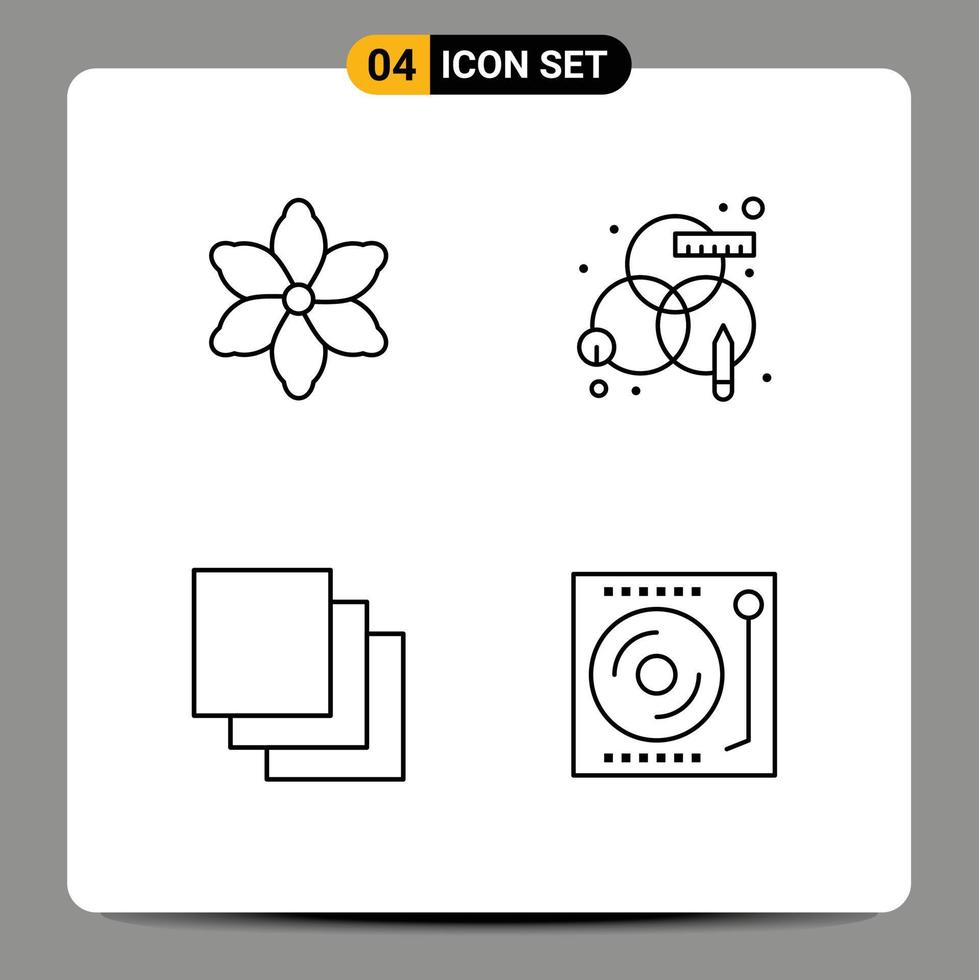 paquete de interfaz de usuario de 4 colores planos básicos de líneas rellenas de capas de flores diseño creativo dj elementos de diseño vectorial editables vector