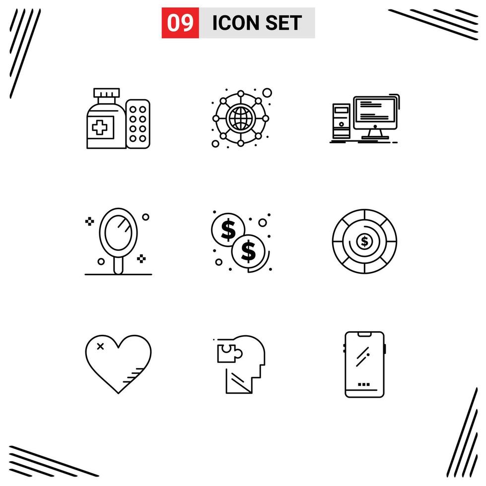 Modern Set of 9 Outlines and symbols such as investment salon desktop mirror beauty Editable Vector Design Elements