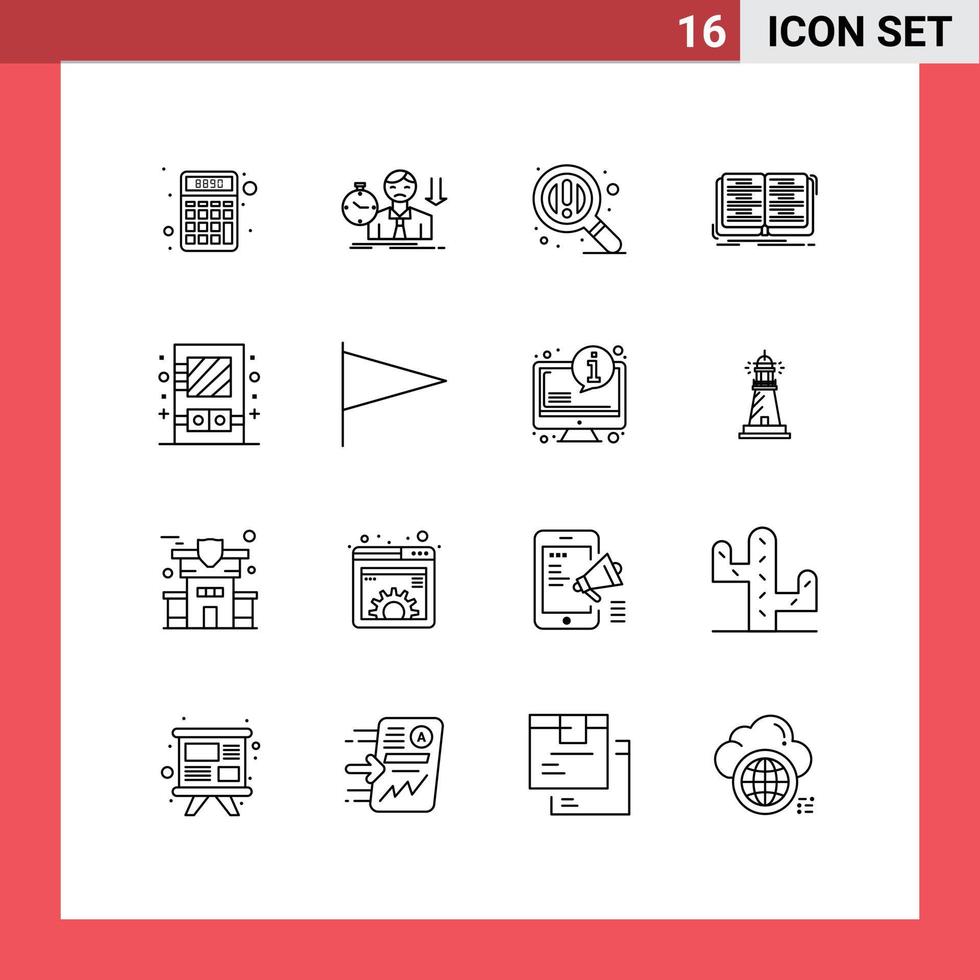 Universal Icon Symbols Group of 16 Modern Outlines of cabinet study time lesson book Editable Vector Design Elements