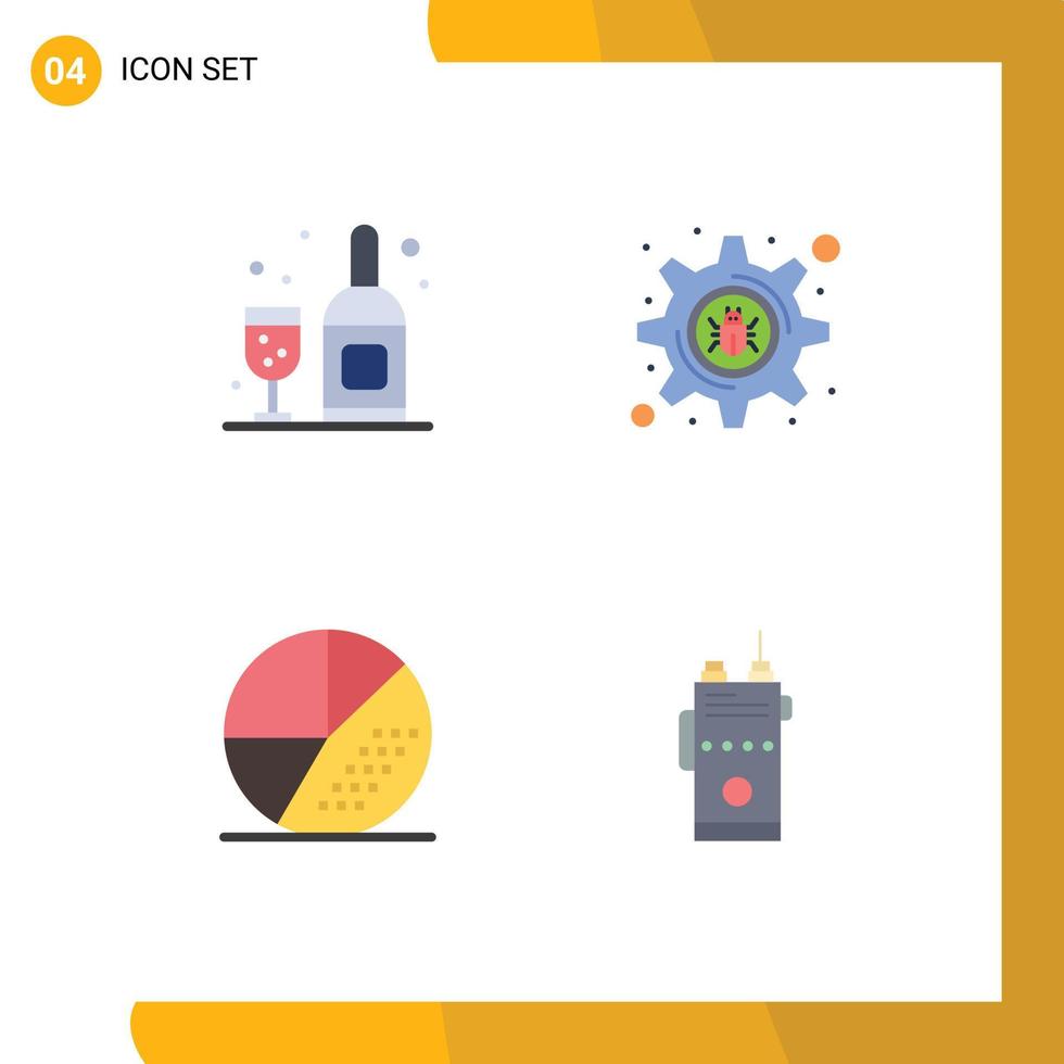 Pack of 4 Modern Flat Icons Signs and Symbols for Web Print Media such as drink search cyber crime engine walkie Editable Vector Design Elements