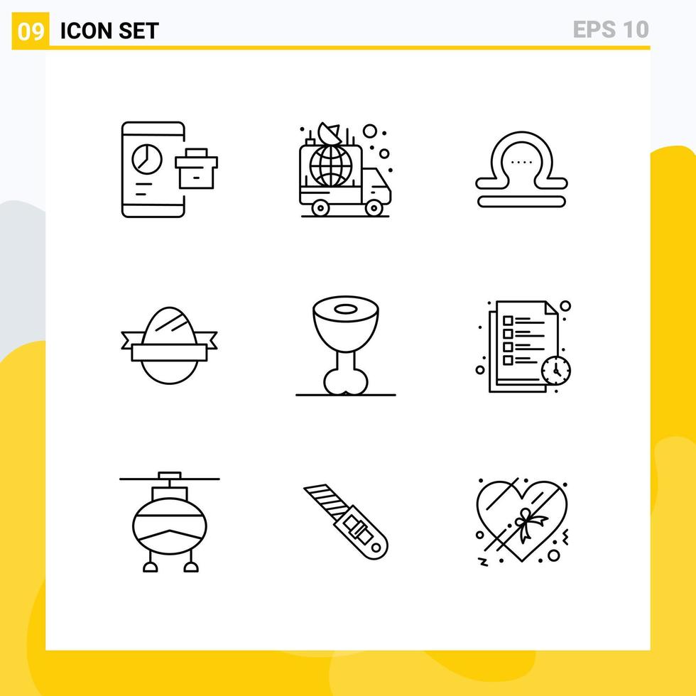 Modern Set of 9 Outlines and symbols such as holidays egg car easter egg zodiac Editable Vector Design Elements