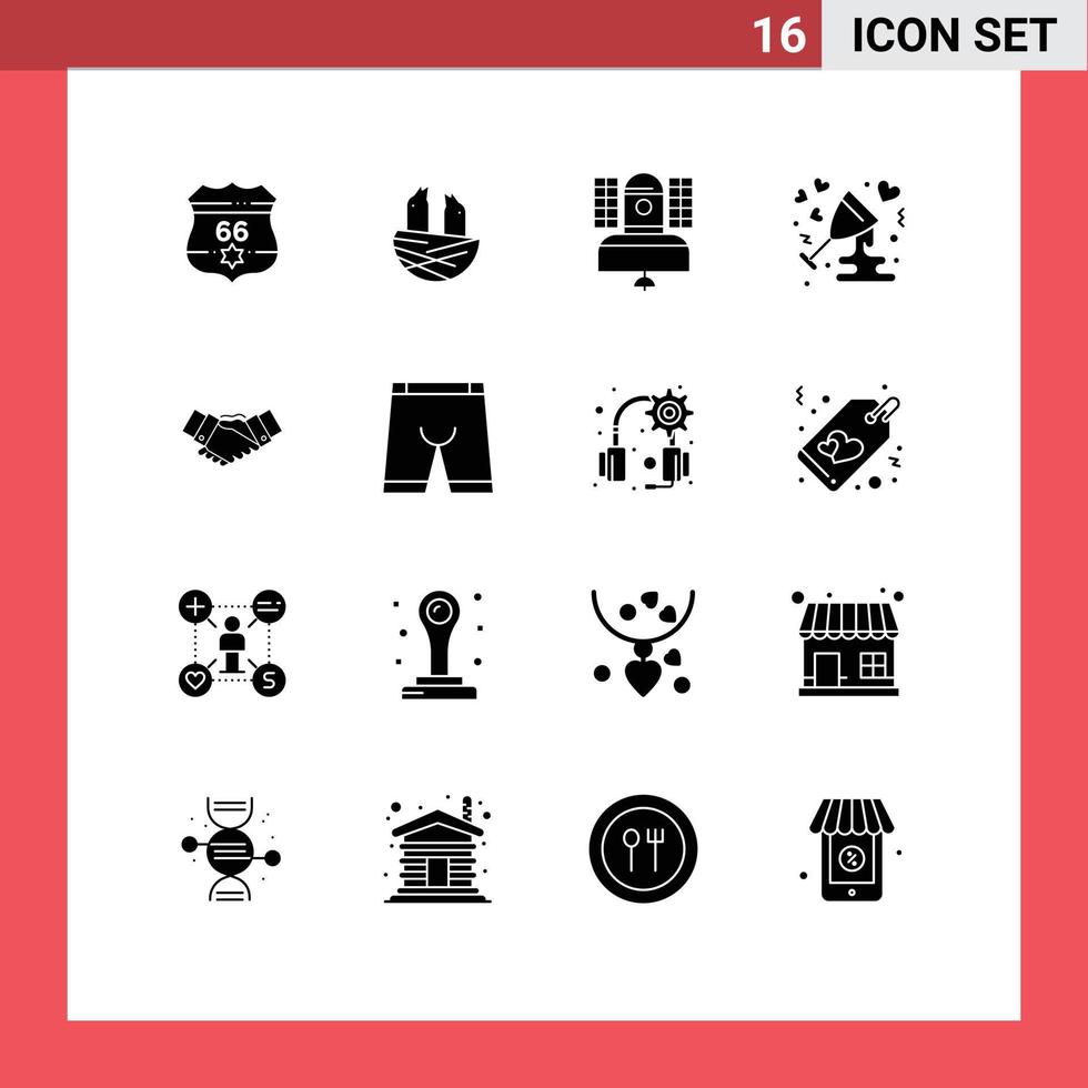 Modern Set of 16 Solid Glyphs and symbols such as wine glass satellite celebrate telecommunication Editable Vector Design Elements