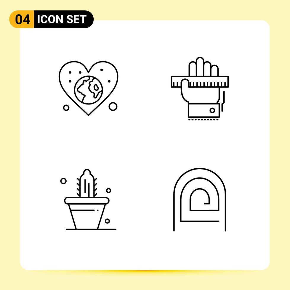 4 Creative Icons Modern Signs and Symbols of earth ruler love hand nature Editable Vector Design Elements