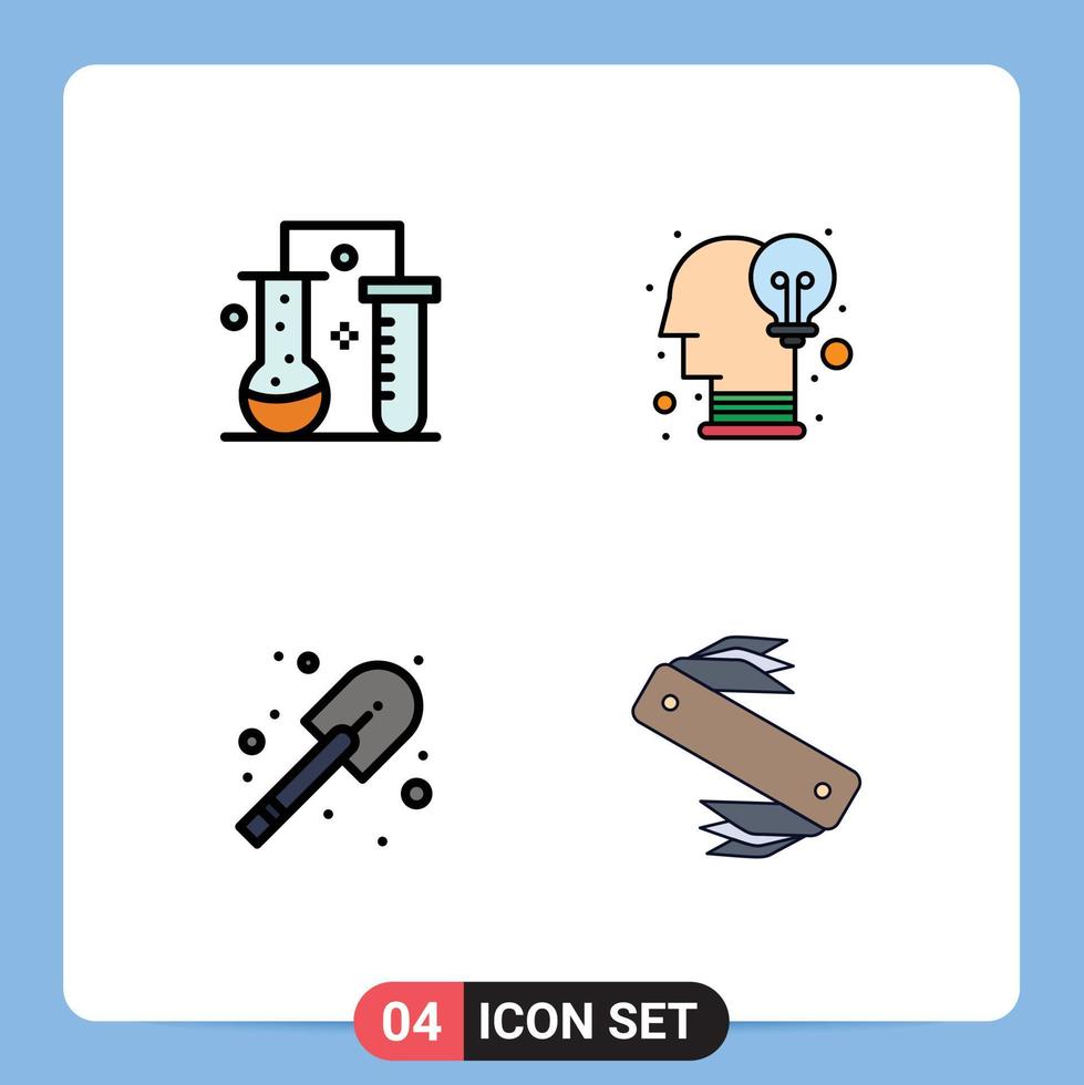 Pictogram Set of 4 Simple Filledline Flat Colors of chemical science construction science of matter creative shovel Editable Vector Design Elements