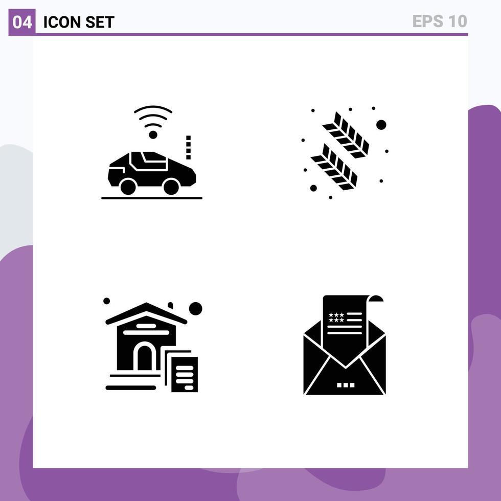 Universal Icon Symbols Group of 4 Modern Solid Glyphs of atou house signal feather real estate Editable Vector Design Elements