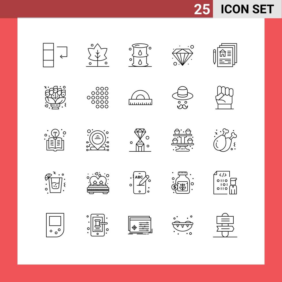 25 Universal Line Signs Symbols of pen document gas blueprint premium Editable Vector Design Elements