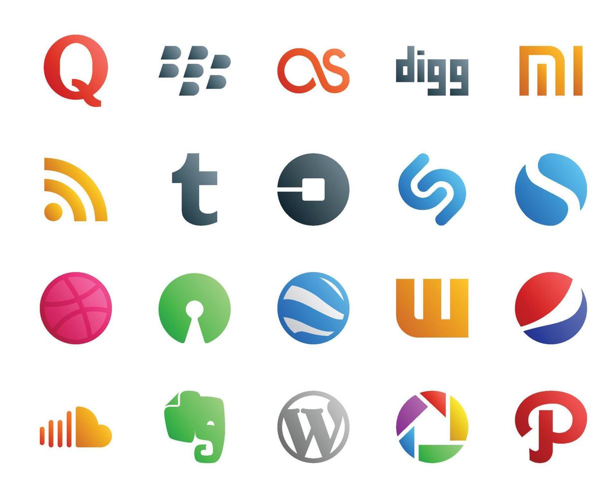 20 Social Media Icon Pack Including pepsi google earth uber open source simple vector