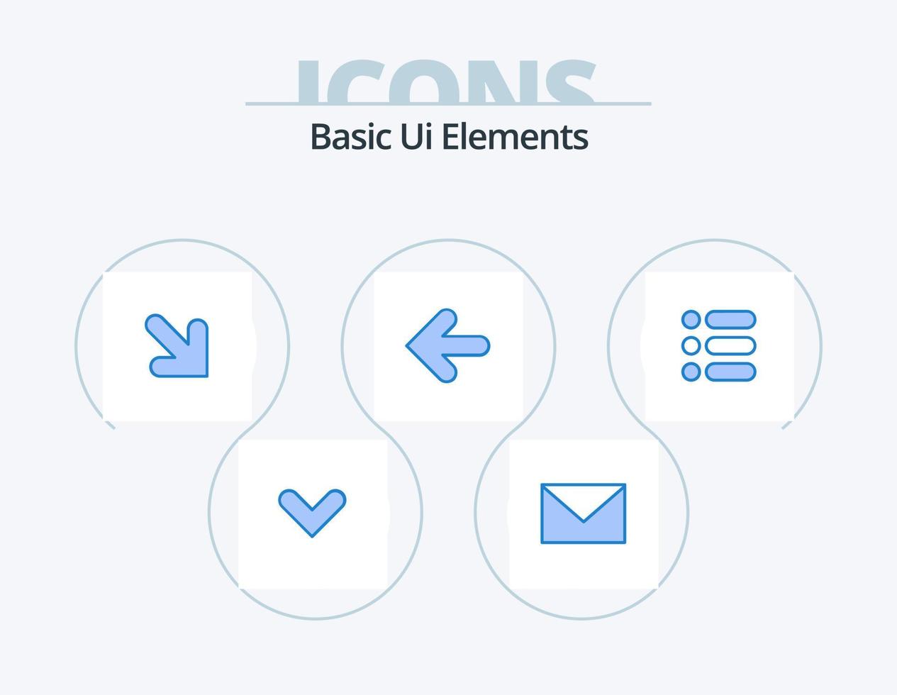 elementos básicos de la interfaz de usuario paquete de iconos azules 5 diseño de iconos. texto. lista. flecha. señalar hacia atrás. flechas vector