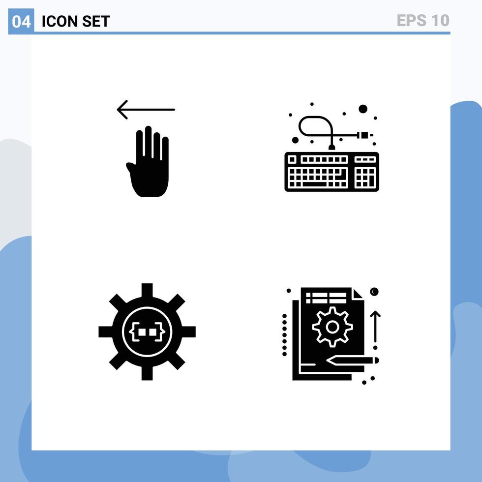 Universal Icon Symbols Group of 4 Modern Solid Glyphs of finger cog left hardware development Editable Vector Design Elements