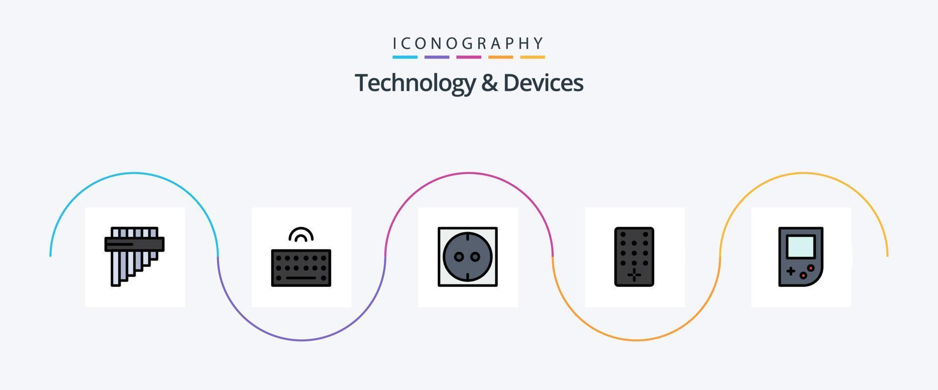 Devices Line Filled Flat 5 Icon Pack Including . socket. gameboy. console vector