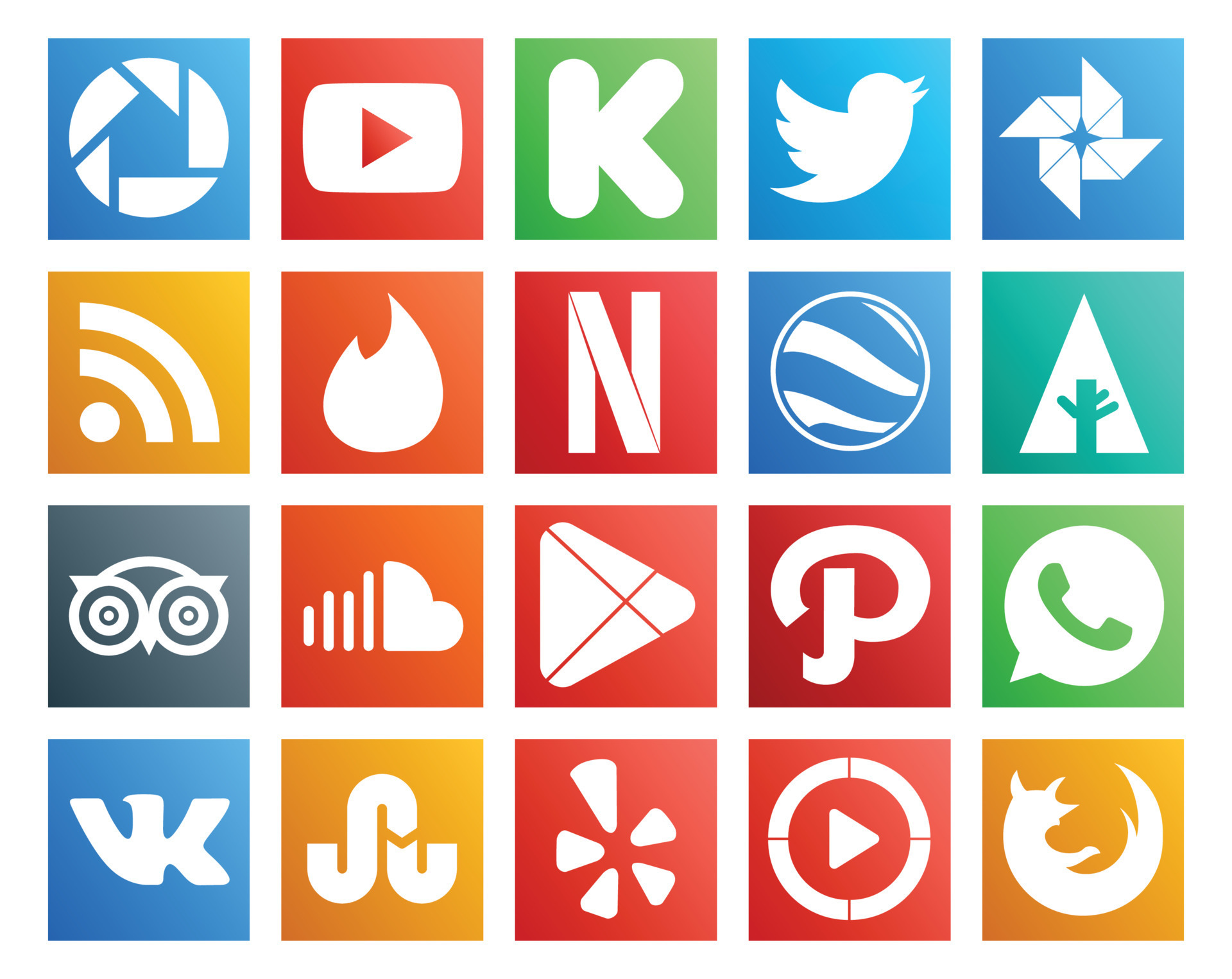 20 Social Media Icon Pack Including google play sound tinder