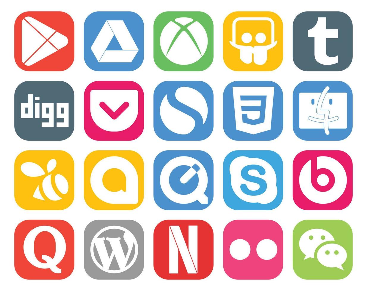 20 Social Media Icon Pack Including quora chat simple skype google allo vector