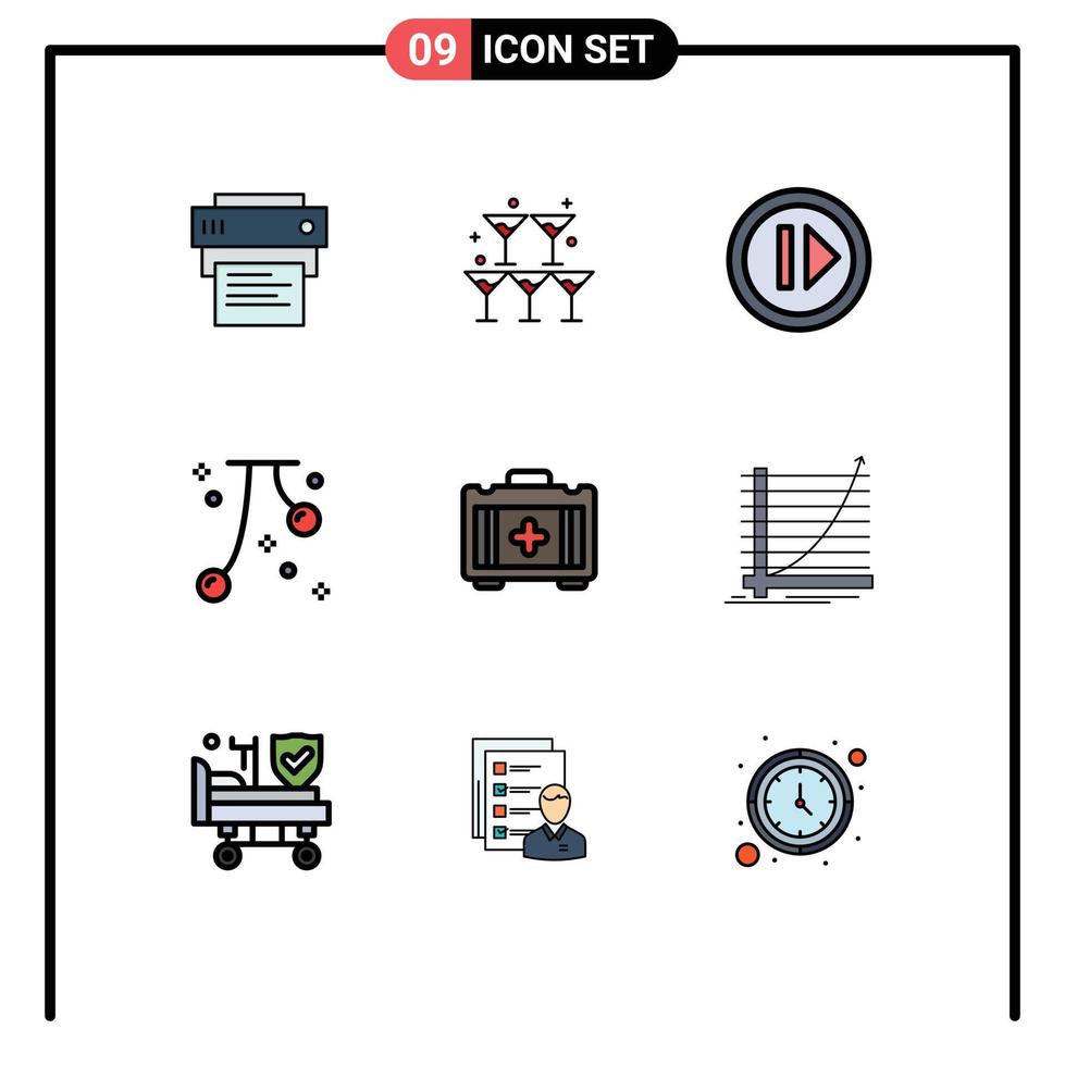 Set of 9 Modern UI Icons Symbols Signs for medical fall audio event cherries Editable Vector Design Elements