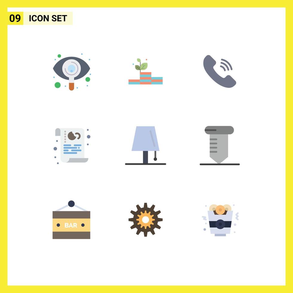 Group of 9 Modern Flat Colors Set for interior security call privacy data Editable Vector Design Elements