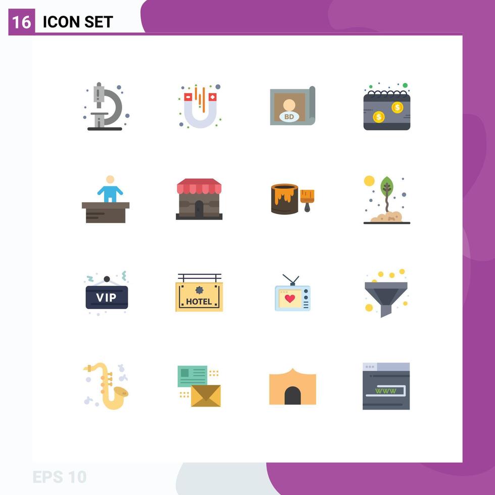 Pack of 16 creative Flat Colors of tax payday magnetic money international Editable Pack of Creative Vector Design Elements