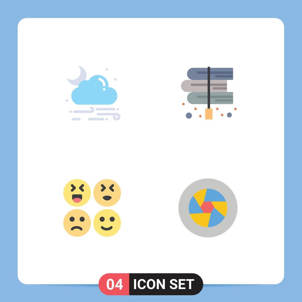 Set of 4 Vector Flat Icons on Grid for wind emojis weather education sad Editable Vector Design Elements