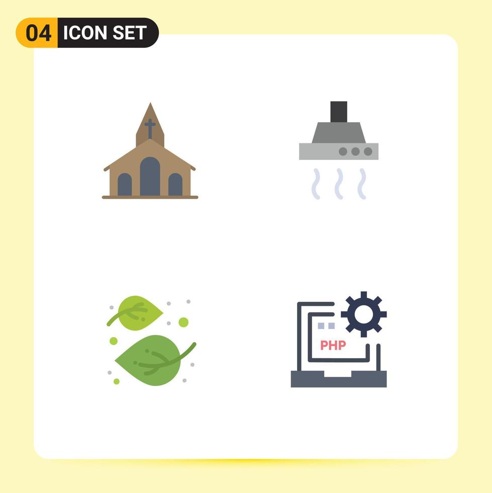 Pack of 4 Modern Flat Icons Signs and Symbols for Web Print Media such as church autumn cross food linden Editable Vector Design Elements