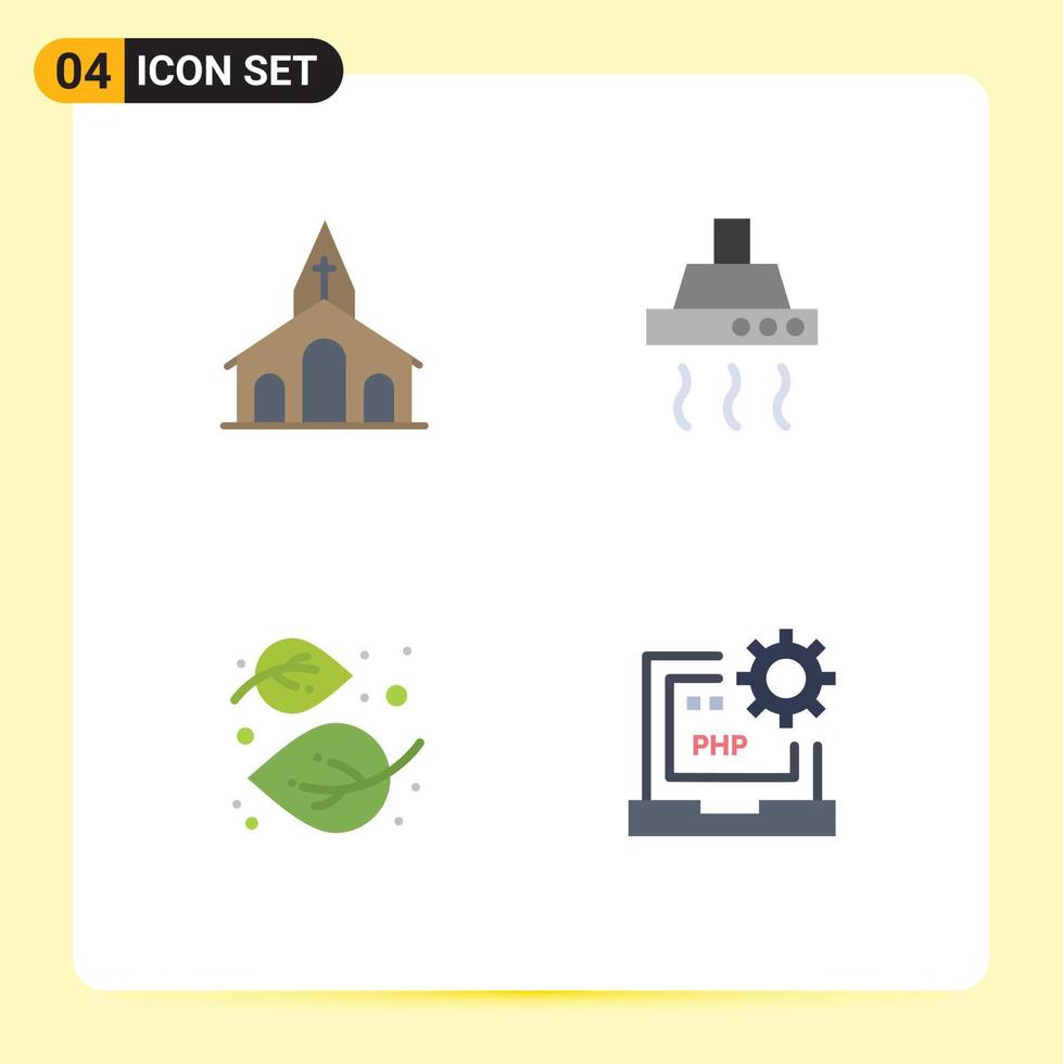 paquete de 4 signos y símbolos de iconos planos modernos para medios de impresión web, como elementos de diseño de vectores editables de tilo de alimentos cruzados de otoño de la iglesia