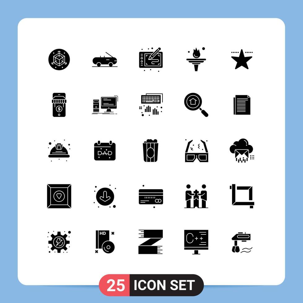 Mobile Interface Solid Glyph Set of 25 Pictograms of ecommerce hollywood arts cinema motivation Editable Vector Design Elements