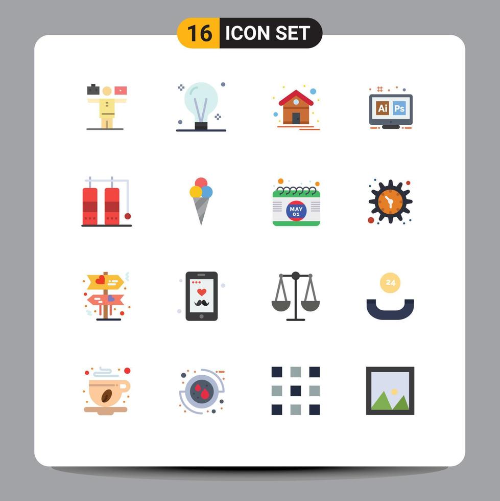 grupo universal de símbolos de iconos de 16 colores planos modernos de ai ps idea casa hexagonal paquete editable de elementos de diseño de vectores creativos